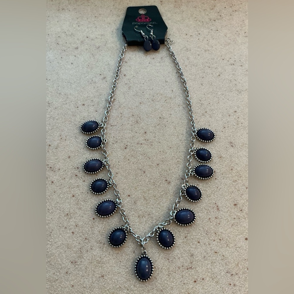 Paparazzi Silver Necklace with Deep Blue Accents